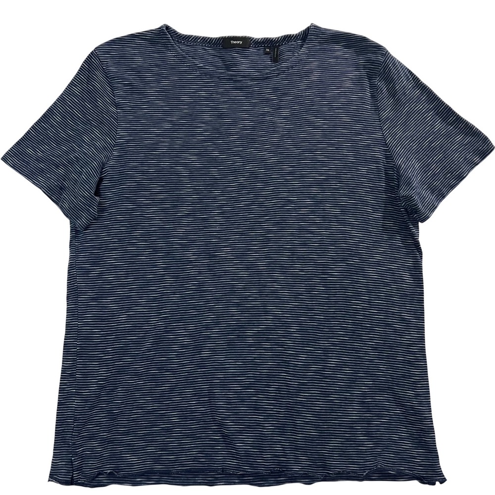 Theory Navy Blue White Micro Striped Short Sleeve Crew Neck Tee Size XXL